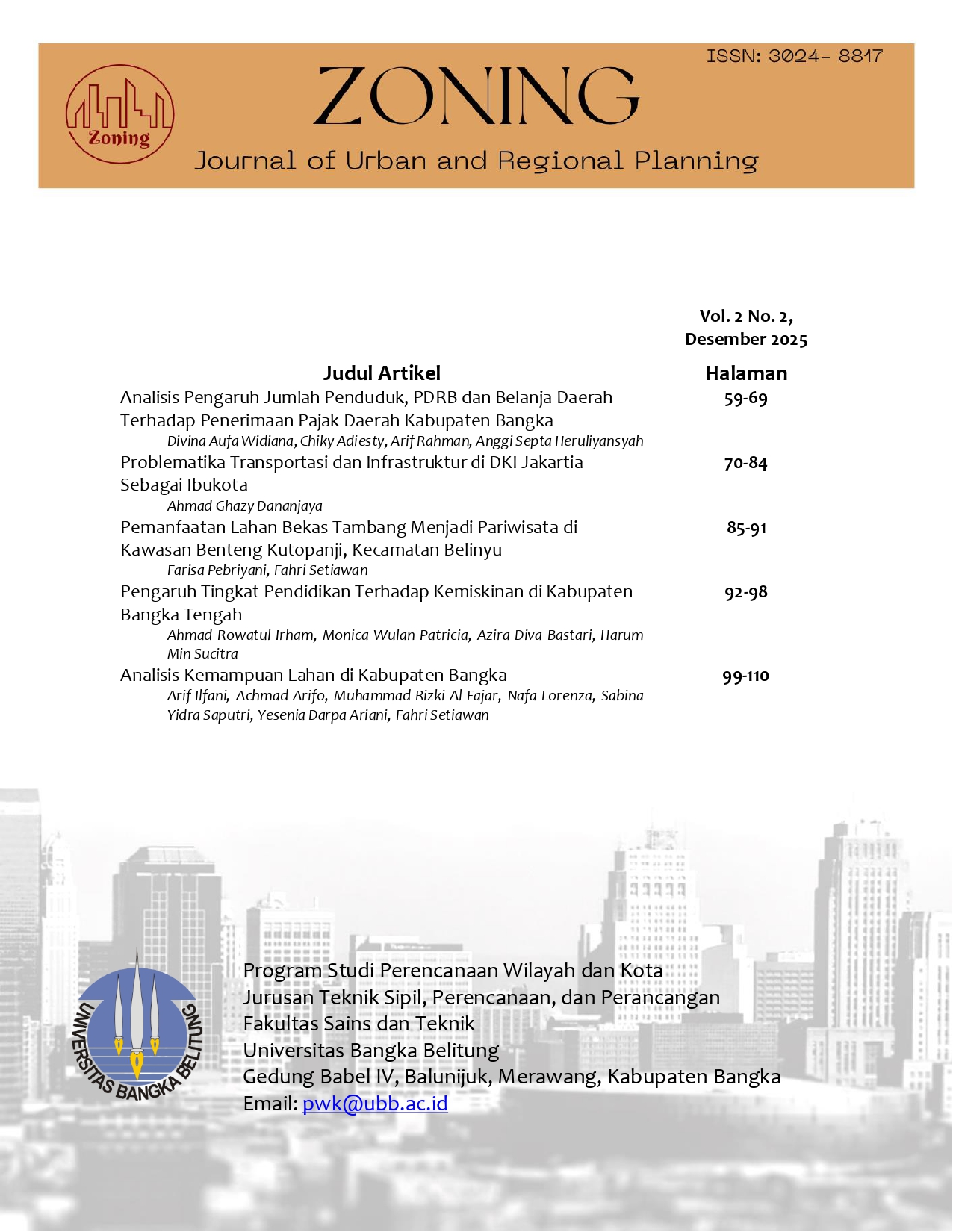 					Lihat Vol 2 No 2 (2025): Zoning: Journal of Urban and Regional Planning
				