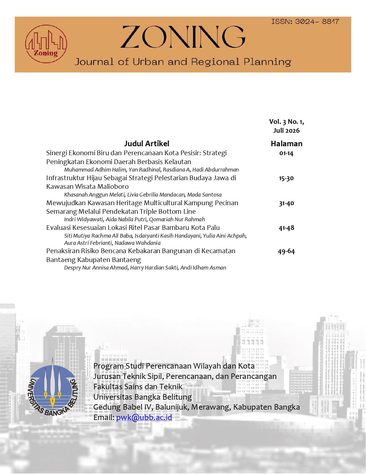 					View Vol. 3 No. 1 (2026): Zoning: Journal of Urban and Regional Planning
				